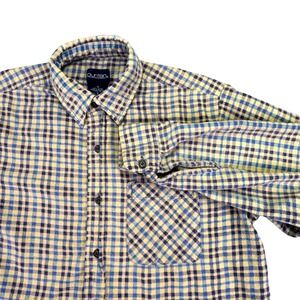 Puritan Flannel Men's Medium Vintage Beige Grown Purple Blue Long Sleeve Check